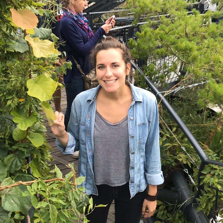 Emily standing among vegetation at a museum.