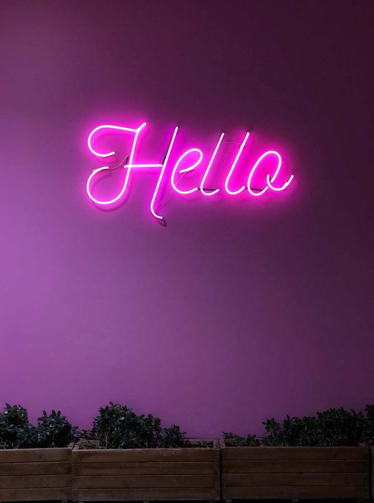 Sign saying hello